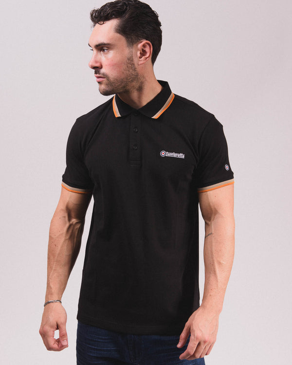Lambretta Triple Tipped Polo Black/Stone/Cashew/Orange