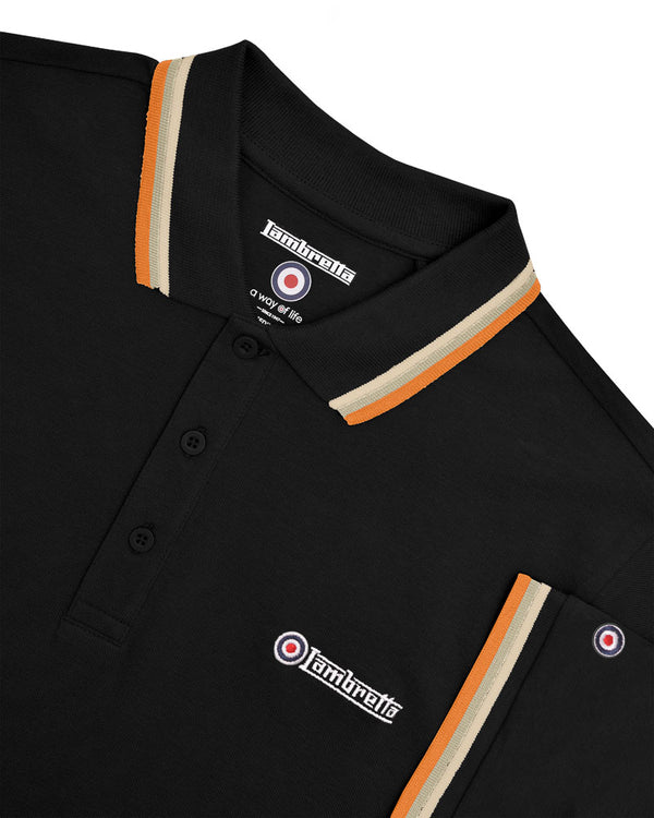 Lambretta Triple Tipped Polo Black/Stone/Cashew/Orange