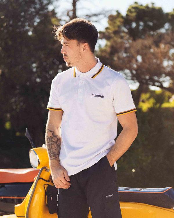 Lambretta Triple Tipped Polo White/Tobacco/Navy/Gold