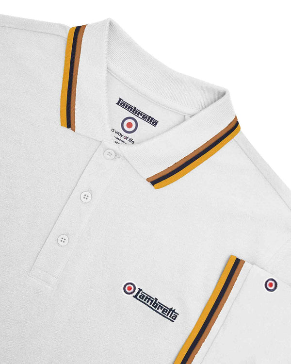 Lambretta Triple Tipped Polo White/Tobacco/Navy/Gold