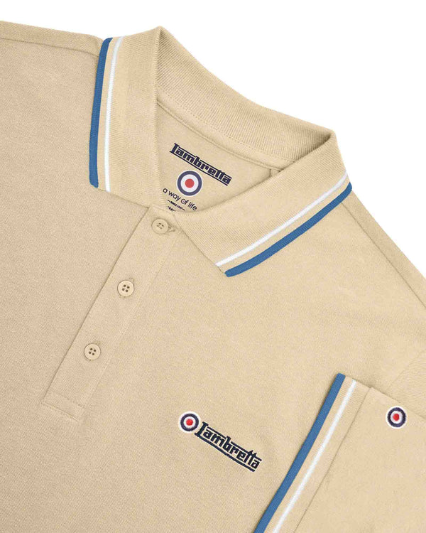 Lambretta Twin Tipped Polo Wood Ash/White/Dark Blue
