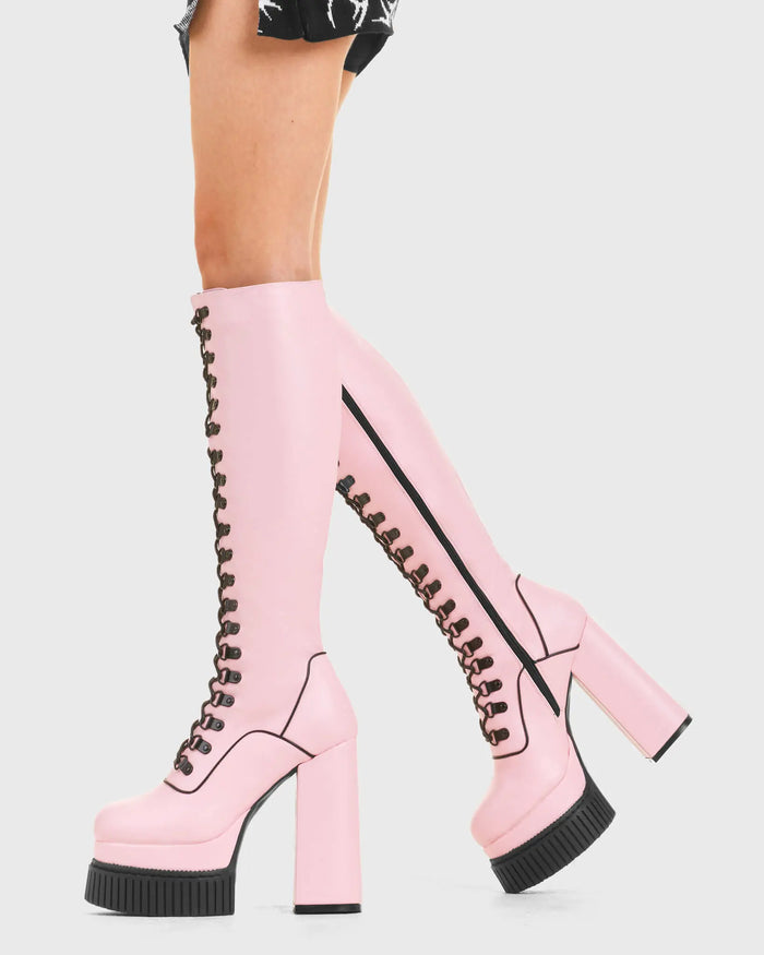 Lamoda Hidden Agenda Creeper Platform Knee High Boots