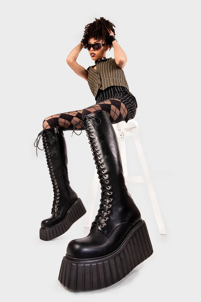Lamoda Important Chunky Creeper Platform Knee High Boots