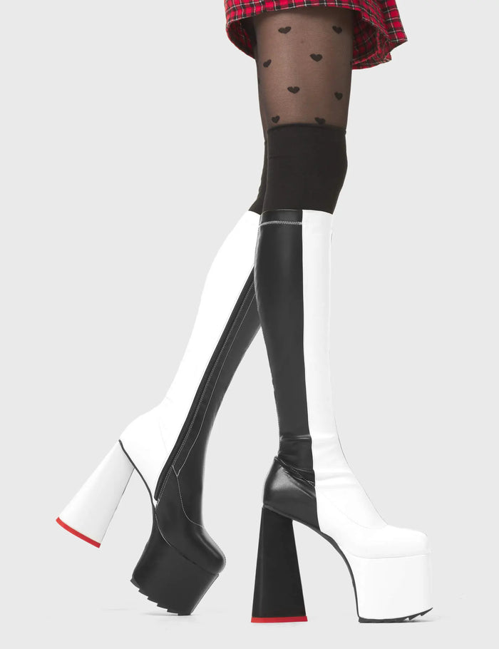 Lamoda Cruella Stretchy Platform Knee High Boots