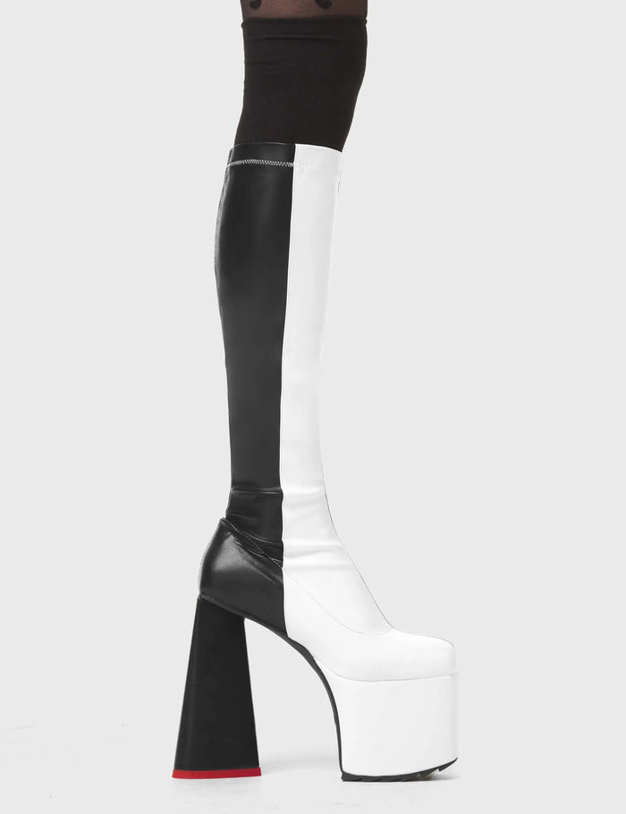 lamoda Cruella Stretchy Platform Knee High Boots