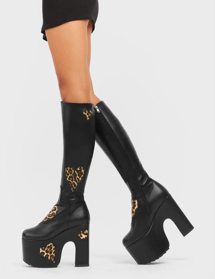 Lamoda Glass Heart Chunky Platform Knee High Boots