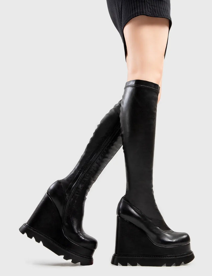 Lamoda Roses Chunky Platform Knee High Boots