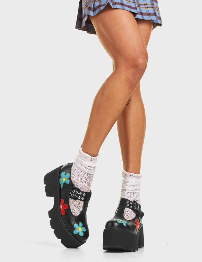 Lamoda Watch Me Chunky Mary Jane Shoes Flower
