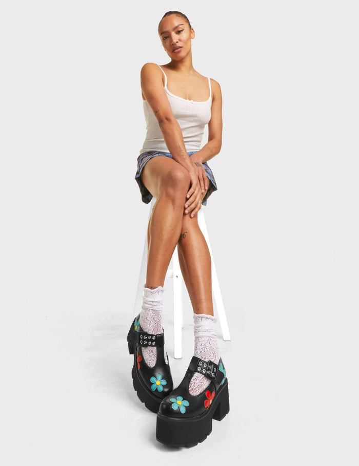 Lamoda Watch Me Chunky Mary Jane Shoes Flower