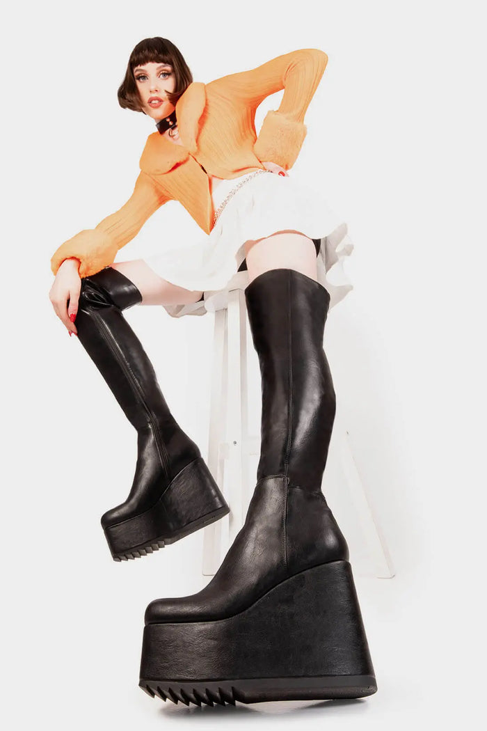 Lamoda Never Again Chunky Platform Thigh High Boots