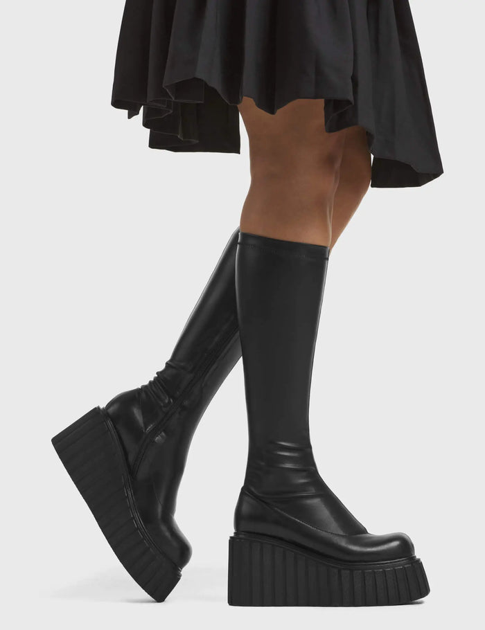 Lamoda Pillow Talk Super Stretch Chunky Creeper Platform Knee High Boots