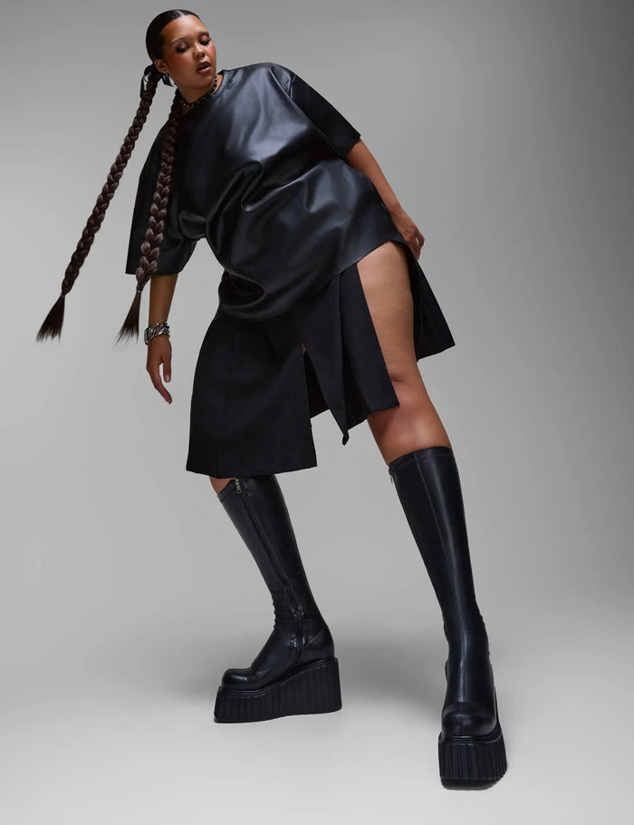 Lamoda Pillow Talk Super Stretch Chunky Creeper Platform Knee High Boots