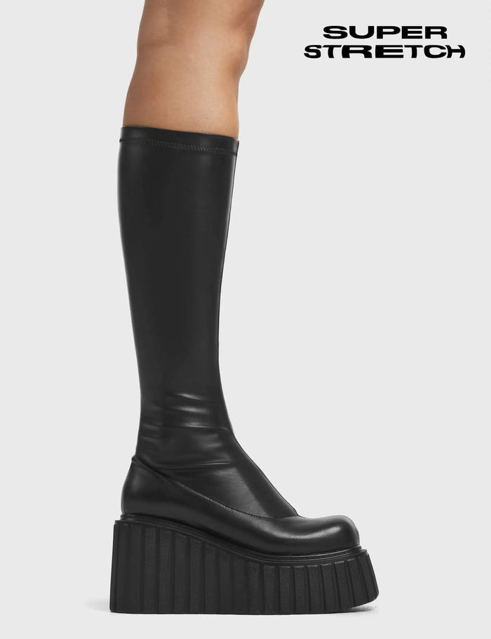 lamoda Pillow Talk Super Stretch Chunky Creeper Platform Knee High Boots