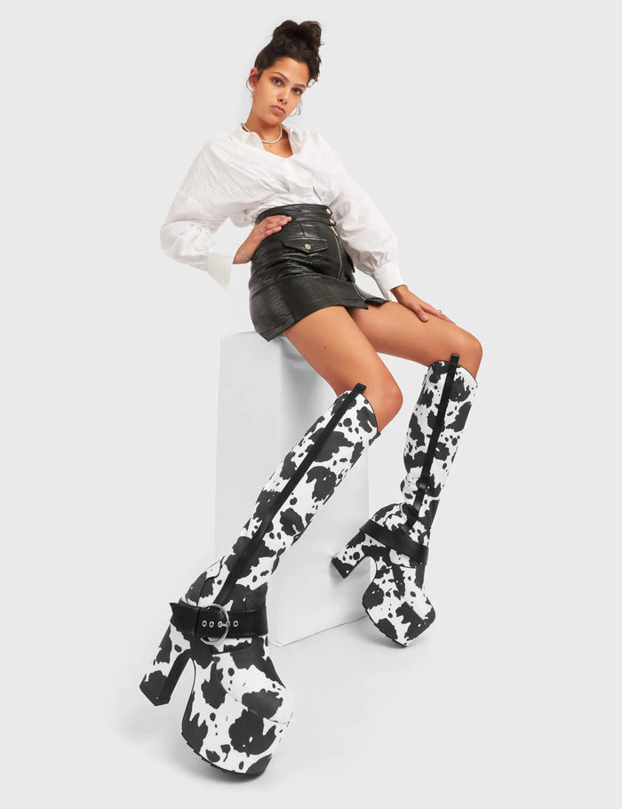 Lamoda Rhinestone Cowboy Chunky Platform Knee High Boots