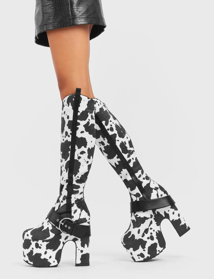 Lamoda Rhinestone Cowboy Chunky Platform Knee High Boots