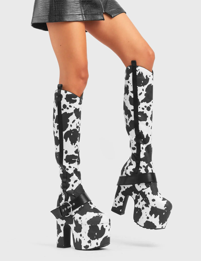 Lamoda Rhinestone Cowboy Chunky Platform Knee High Boots