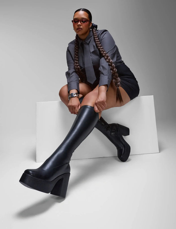 Lamoda Slick Nicks Super Stretch Platform Knee High Boots