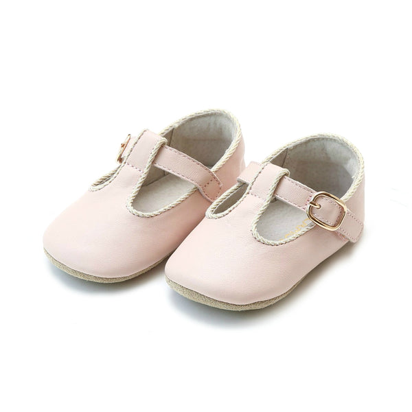 l'amour Evie Napa Leather Girls T-Strap Mary Jane Crib Shoe (Infant)