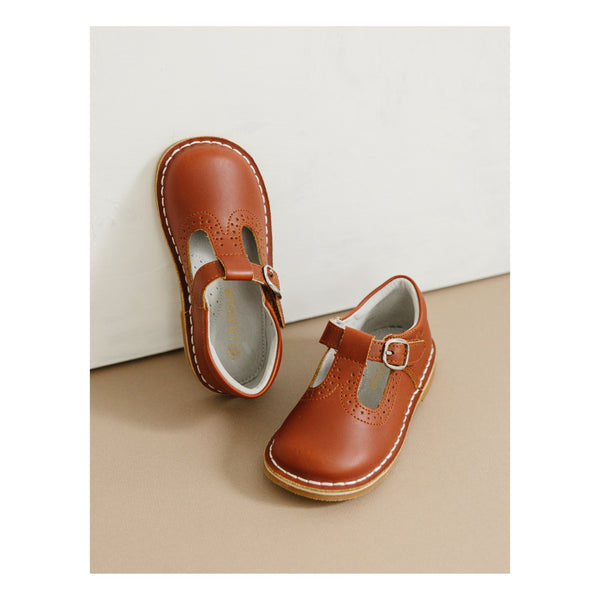 L'amour Frances Cognac T-Strap Perforated Mary Jane