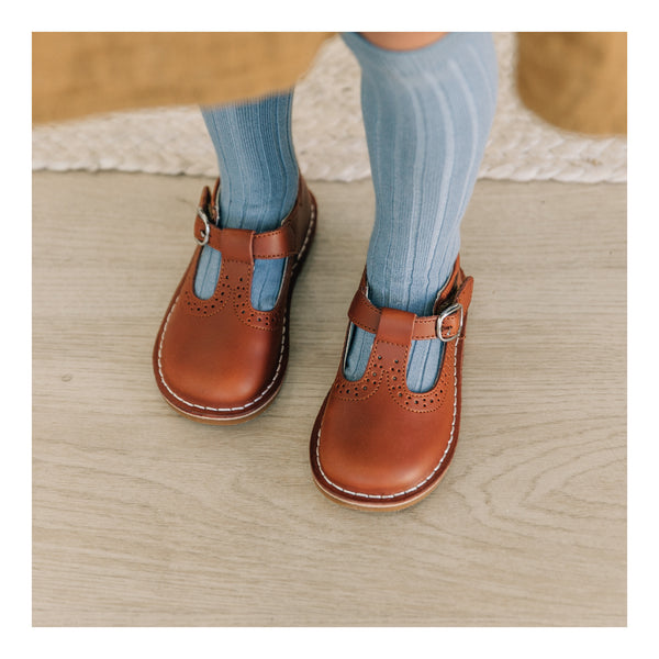 L'amour Frances Cognac T-Strap Perforated Mary Jane