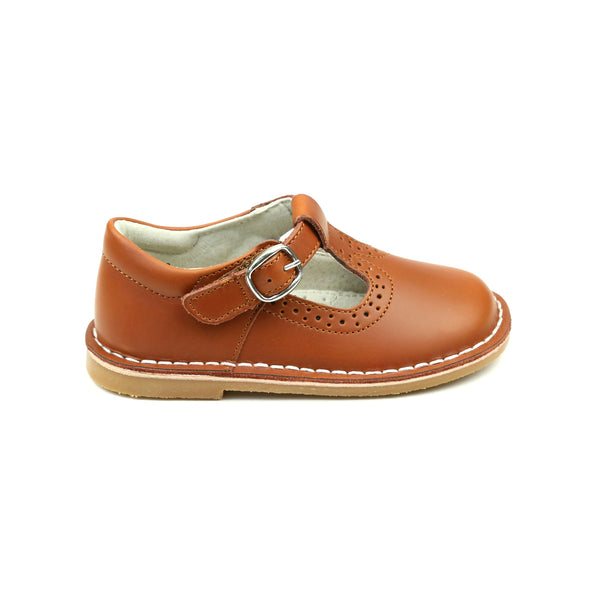 L'amour Frances Cognac T-Strap Perforated Mary Jane