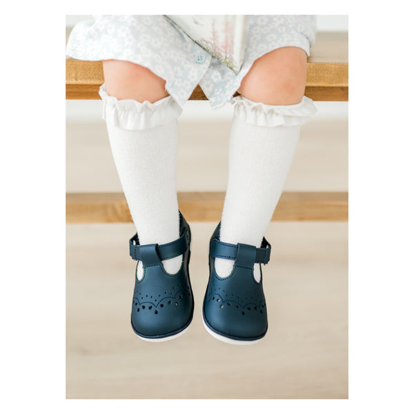 L'amour Birdie Navy Leather T-Strap Mary Jane (Baby)