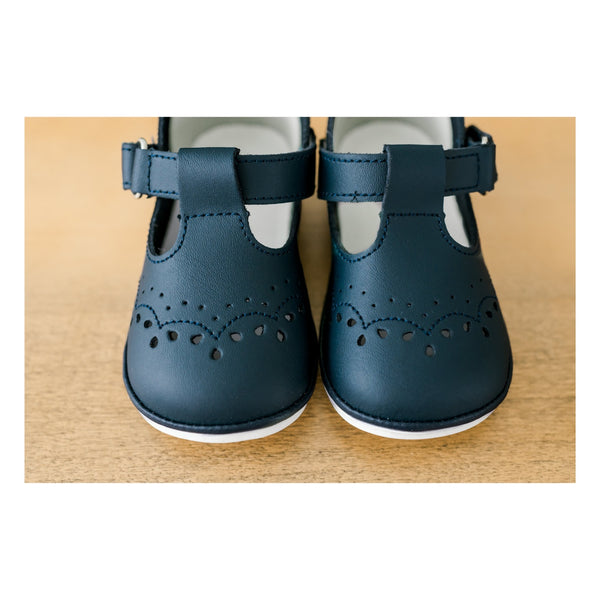 L'amour Birdie Navy Leather T-Strap Mary Jane (Baby)