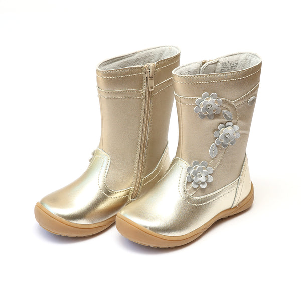 L'amour Brittany Leather Stitched Flower Mid Boot