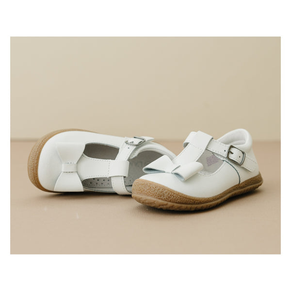 L'amour Emma Classic White Bow T-Strap Mary Jane
