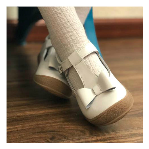 L'amour Emma Classic White Bow T-Strap Mary Jane