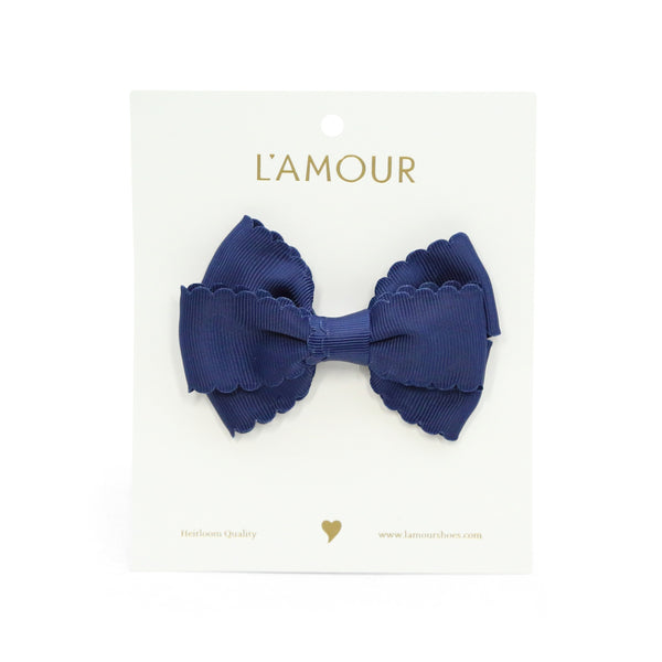 L'amour Grosgrain Scalloped Bow Hair Clip (Navy)