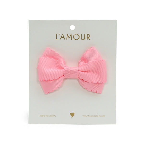 L'amour Grosgrain Scalloped Bow Hair Clip (Pink)