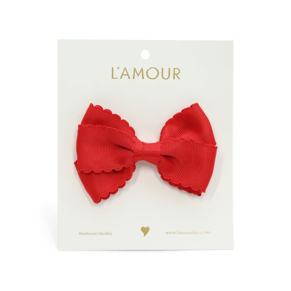 L'amour Grosgrain Scalloped Bow Hair Clip (Red)