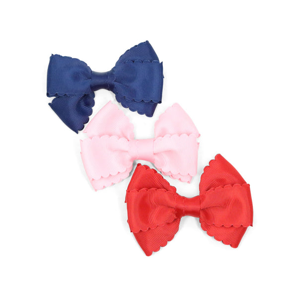 L'amour Grosgrain Scalloped Bow Hair Clip (Red)
