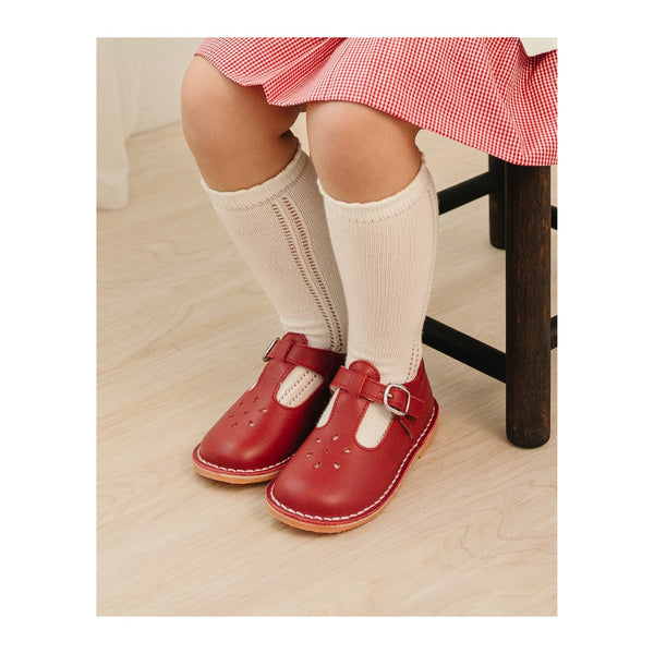 L'amour Joy Classic Red Leather T-Strap Mary Jane