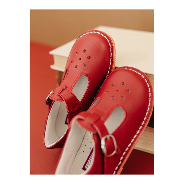L'amour Joy Classic Red Leather T-Strap Mary Jane