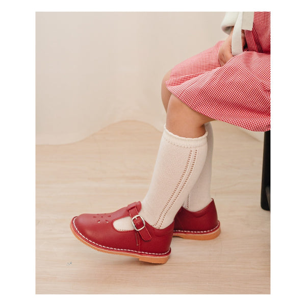 L'amour Joy Classic Red Leather T-Strap Mary Jane