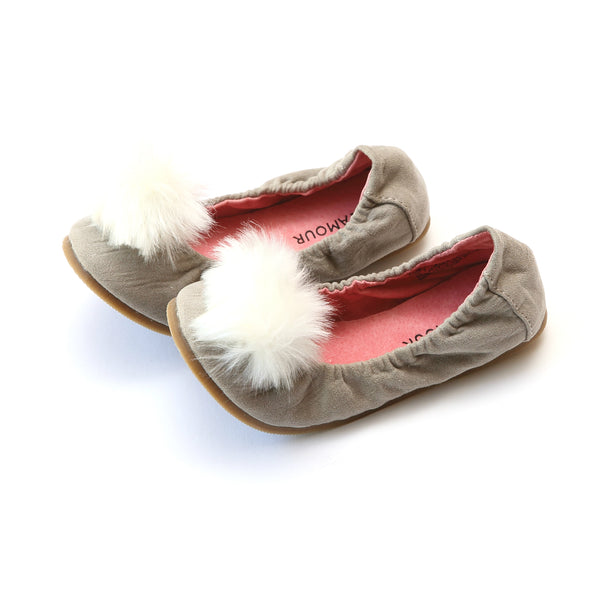 L'amour Madeline Pom Pom Leather Flat