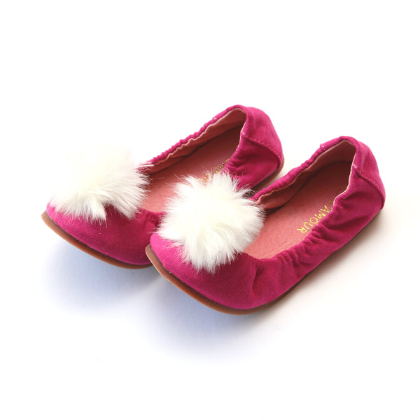 L'amour Madeline Pom Pom Leather Flat