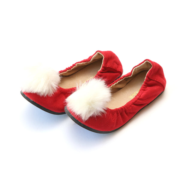 l'amour Madeline Pom Pom Leather Flat