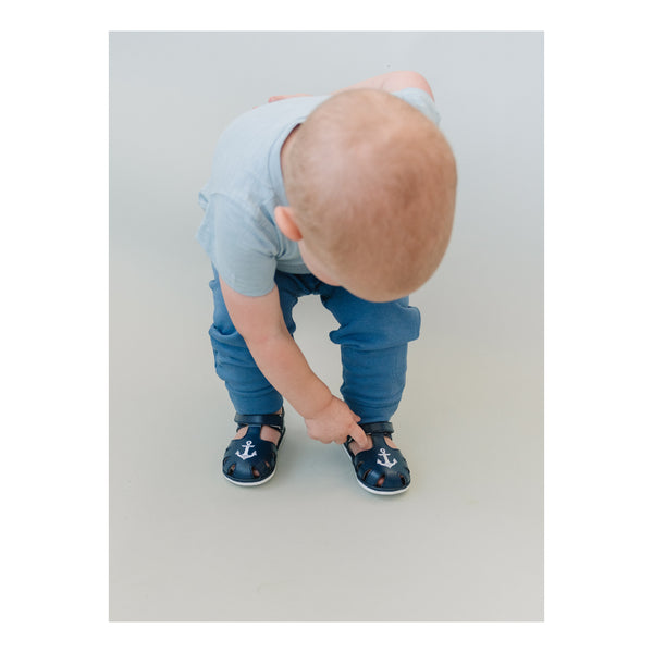 L'amour Sawyer Nautical Caged Leather Sandal (Baby)