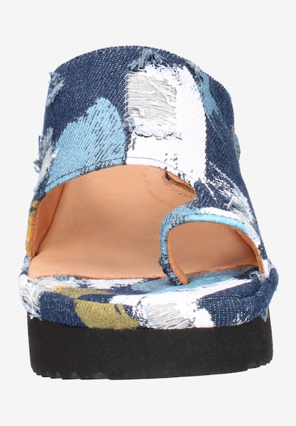 L'amour Des Pieds SANDALS AND SLIDES Ahlina BLUE/WHITE/GOLD PAINTED FABRIC