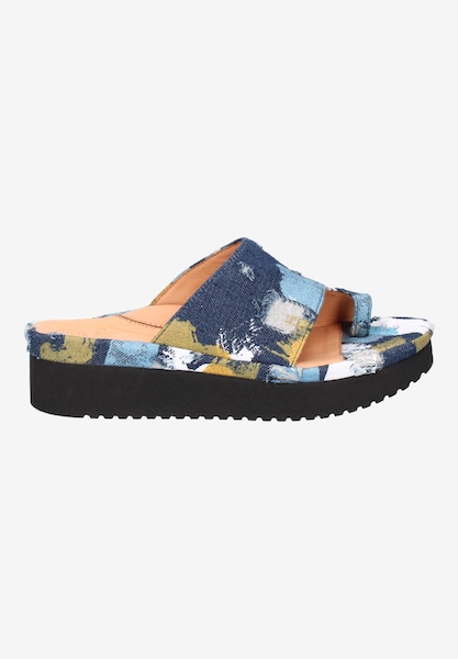 L'amour Des Pieds SANDALS AND SLIDES Ahlina BLUE/WHITE/GOLD PAINTED FABRIC
