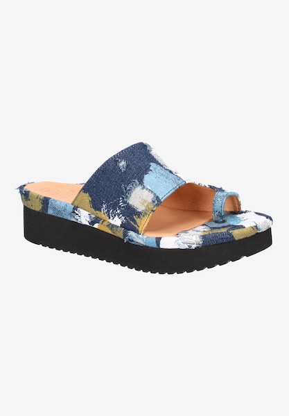 l'amour des pieds SANDALS AND SLIDES Ahlina BLUE/WHITE/GOLD PAINTED FABRIC