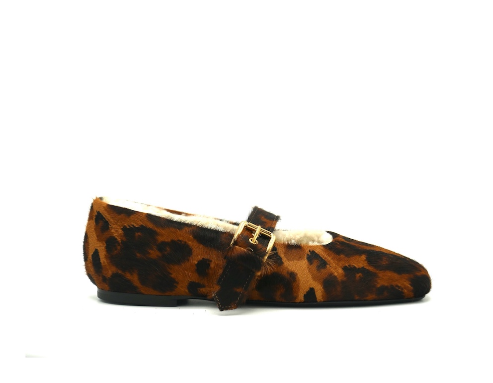 lanapo Ballerina Cavallino Leopard con shearling panna