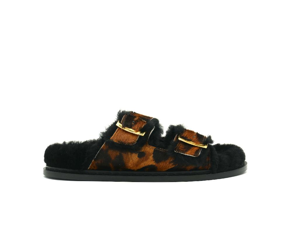 lanapo Follonica Cavallino Leopard con shearling nero