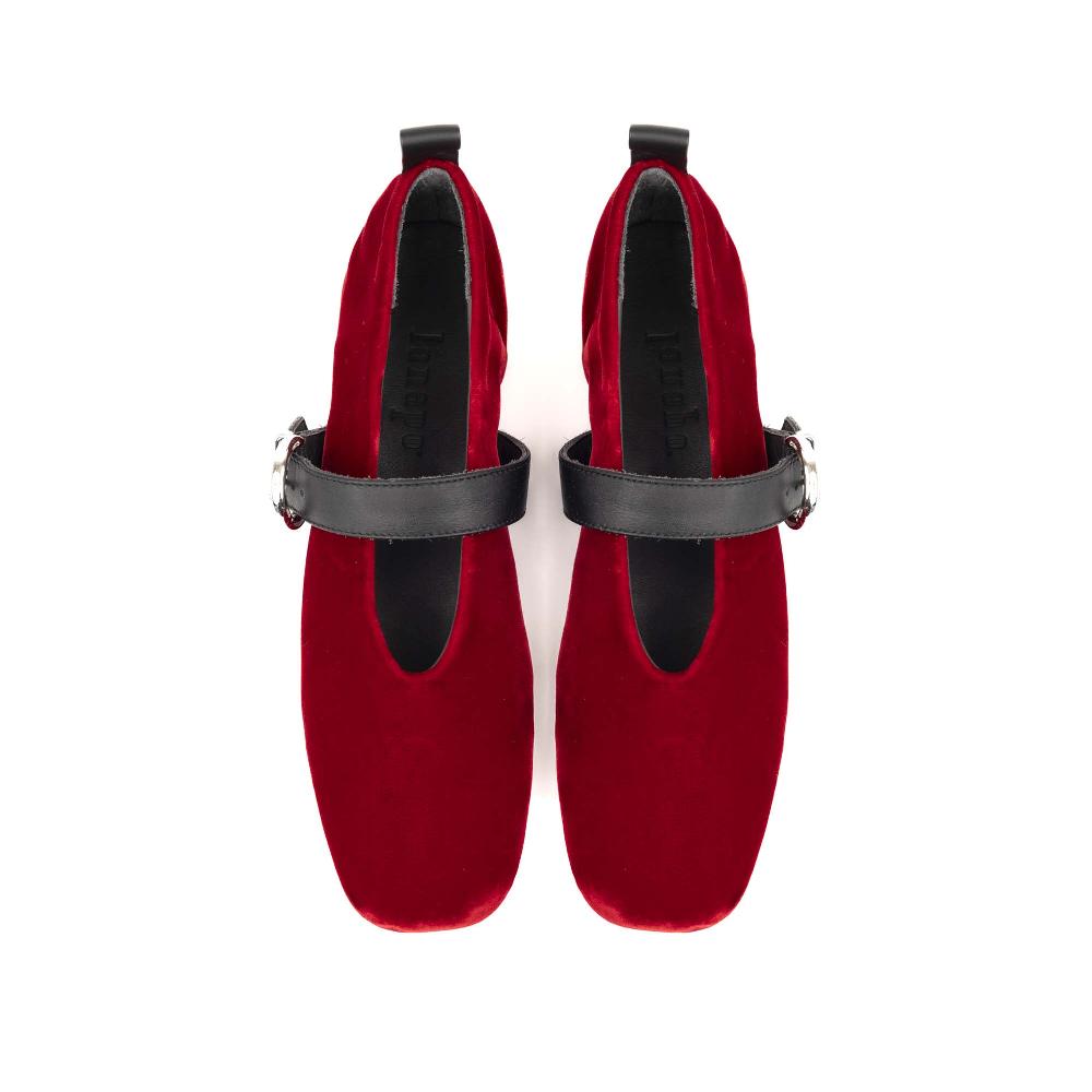 Lanapo Ballerina Con Cinturino Velvet Rosso
