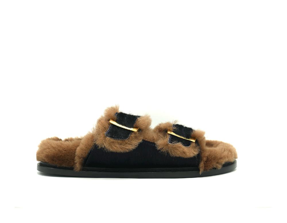 lanapo Follonica Cavallino blu con shearling camel