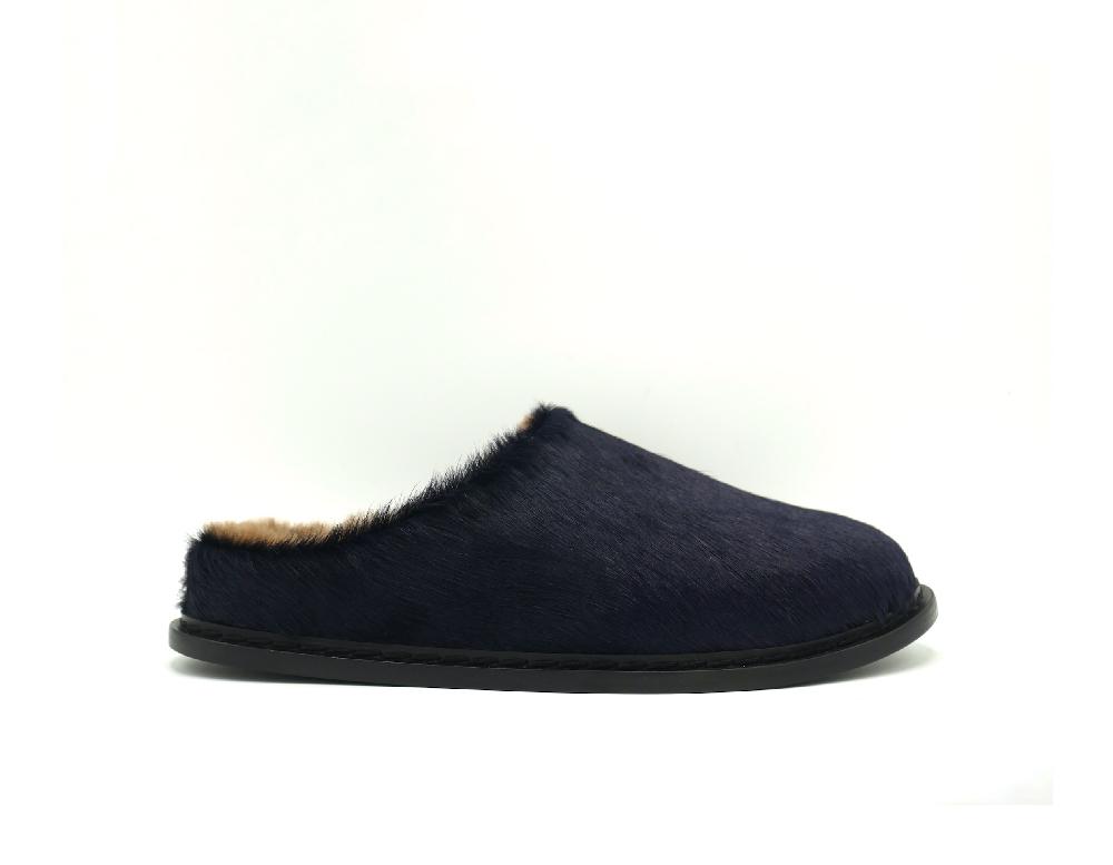 lanapo Sabot Cavallino Blu con shearling beige
