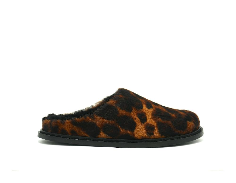 lanapo Sabot Leopard con shearling Nero